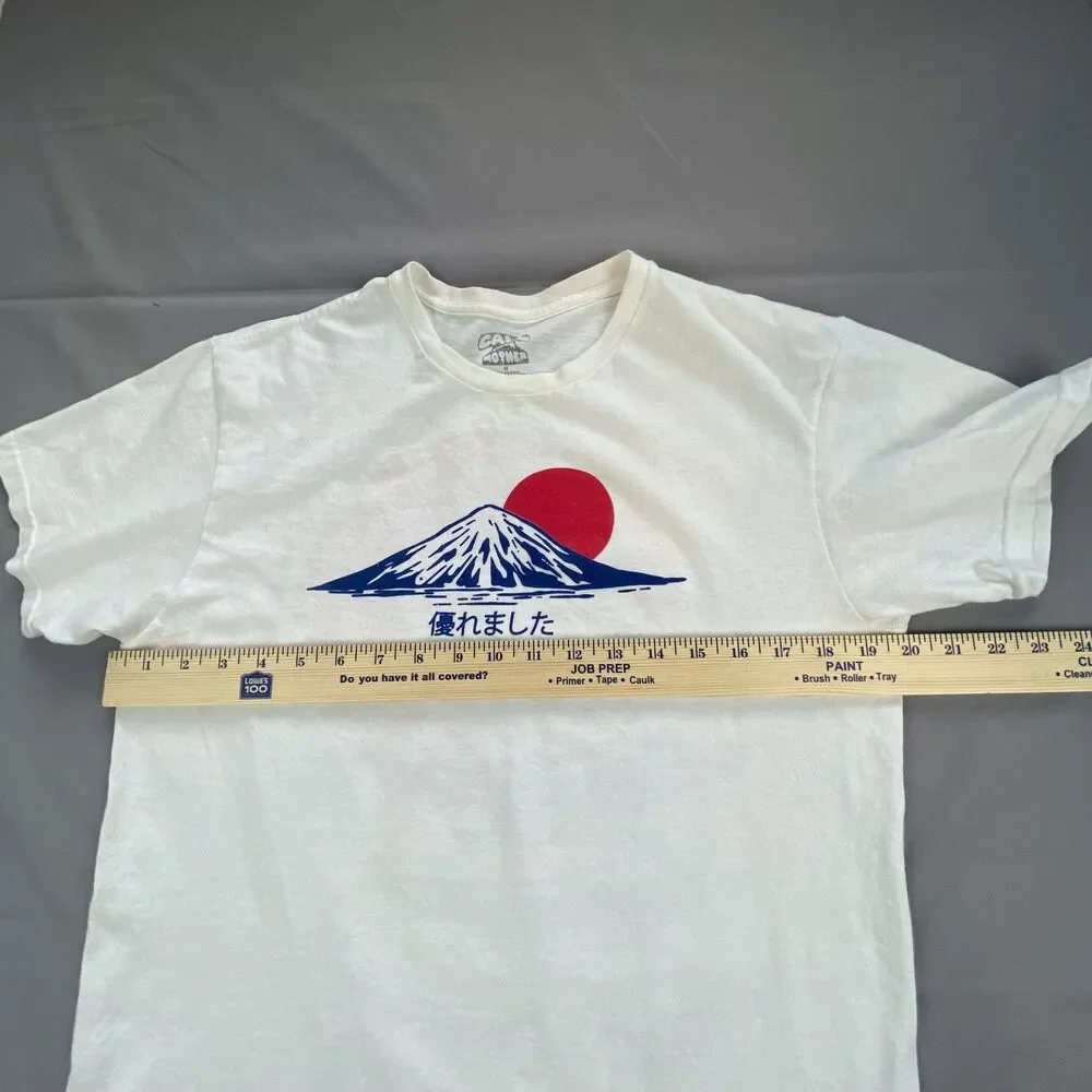 Call Your Mother Mens Graphic T Shirt Medium White Mt Fuji Pagoda Japanese Sun